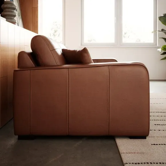 2-Seater Sofa with Piped Edge - Brown, Leather