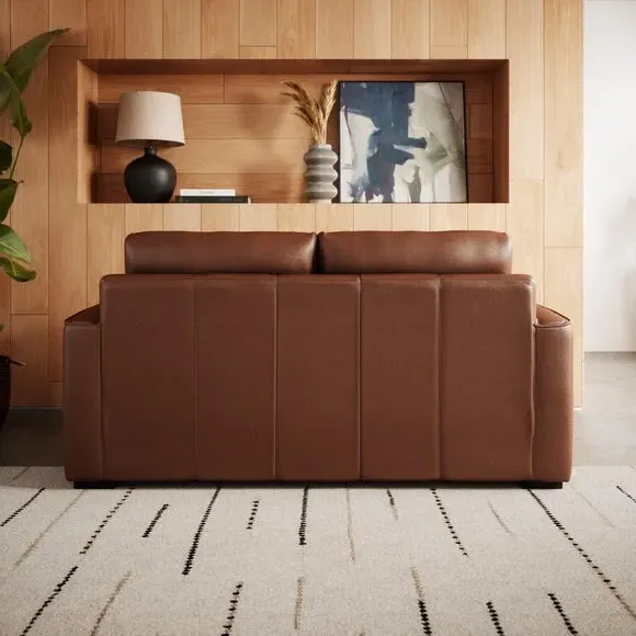 2-Seater Sofa with Piped Edge - Brown, Leather
