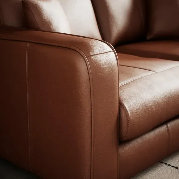 2-Seater Sofa with Piped Edge - Brown, Leather