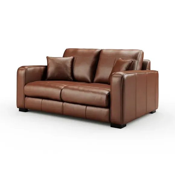 2-Seater Sofa with Piped Edge - Brown, Leather
