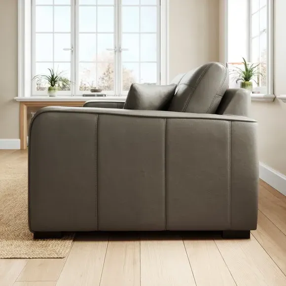 2-Seater Sofa with Piped Edge - Grey, Leather