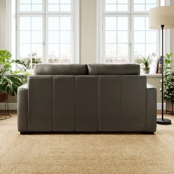 2-Seater Sofa with Piped Edge - Grey, Leather
