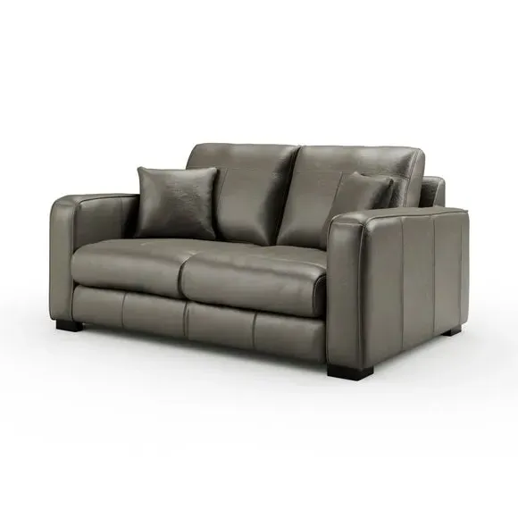 2-Seater Sofa with Piped Edge - Grey, Leather