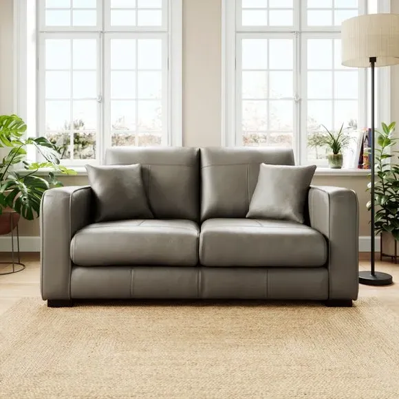 2-Seater Sofa with Piped Edge - Grey, Leather image