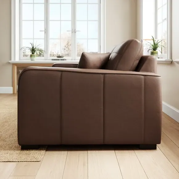 2-Seater Sofa with Piped Edge - Mocha, Leather