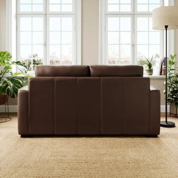 2-Seater Sofa with Piped Edge - Mocha, Leather