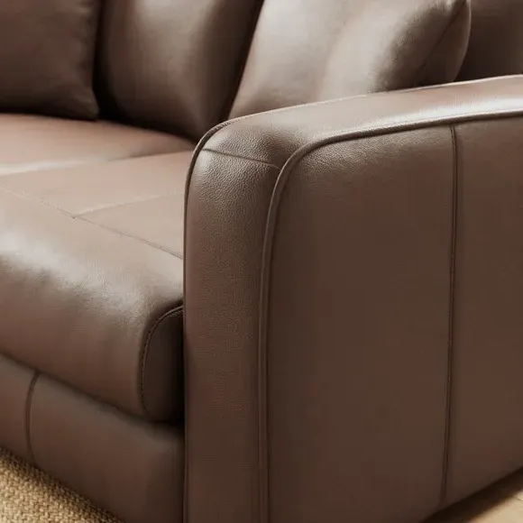 2-Seater Sofa with Piped Edge - Mocha, Leather