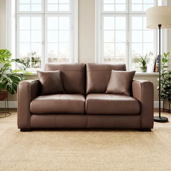 2-Seater Sofa with Piped Edge - Mocha, Leather