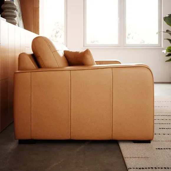 2-Seater Sofa with Piped Edge - Tan, Leather