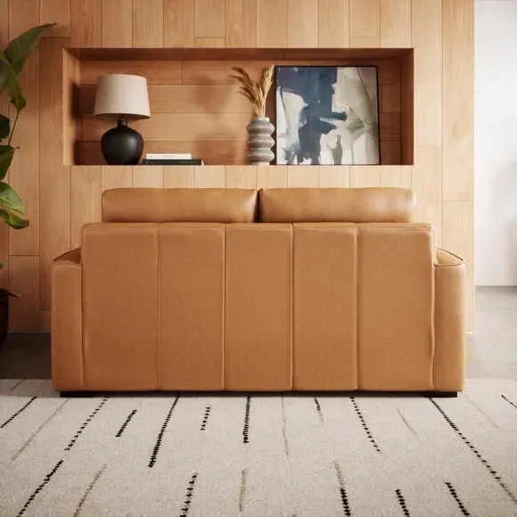 2-Seater Sofa with Piped Edge - Tan, Leather