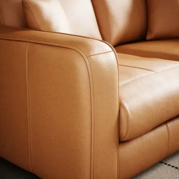 2-Seater Sofa with Piped Edge - Tan, Leather