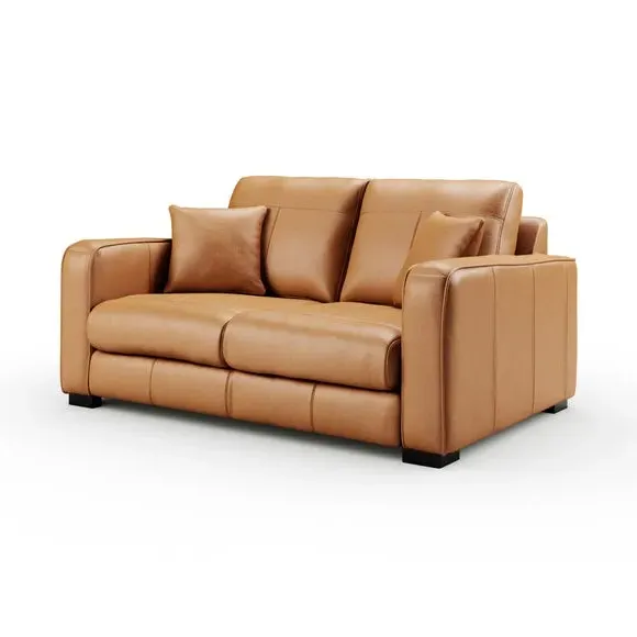 2-Seater Sofa with Piped Edge - Tan, Leather