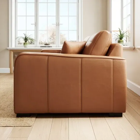 2-Seater Sofa with Piped Edge - Tan, Leather