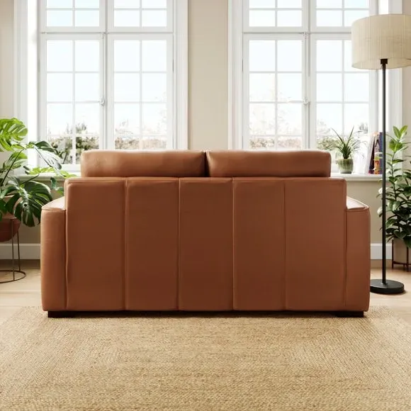 2-Seater Sofa with Piped Edge - Tan, Leather