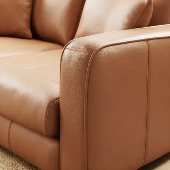2-Seater Sofa with Piped Edge - Tan, Leather