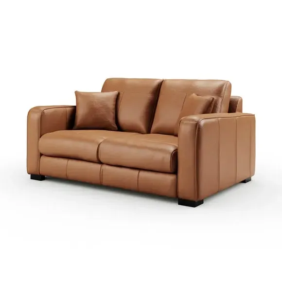 2-Seater Sofa with Piped Edge - Tan, Leather