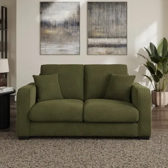 2-Seater Sofa with Piped Edges - Forest Green, Boucle image
