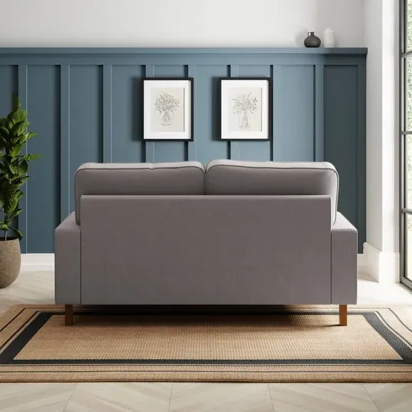 2-Seater Sofa with Piped Edges - Grey, Flatweave