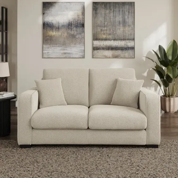 2-Seater Sofa with Piped Edges - Sandstone, Boucle