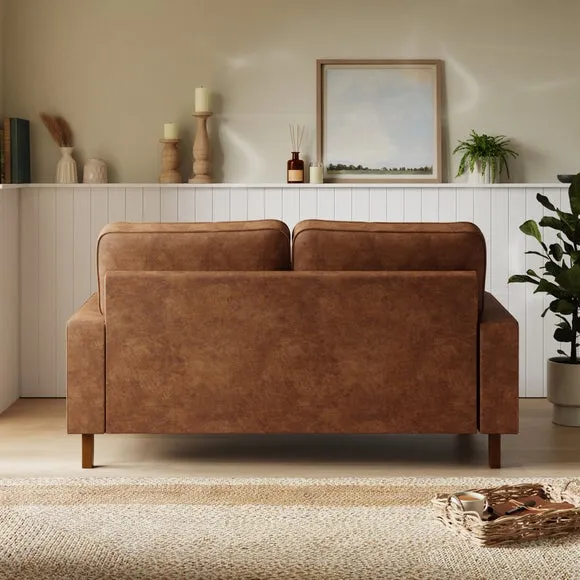 2-Seater Sofa with Pleated Arms - Tan, Faux Leather