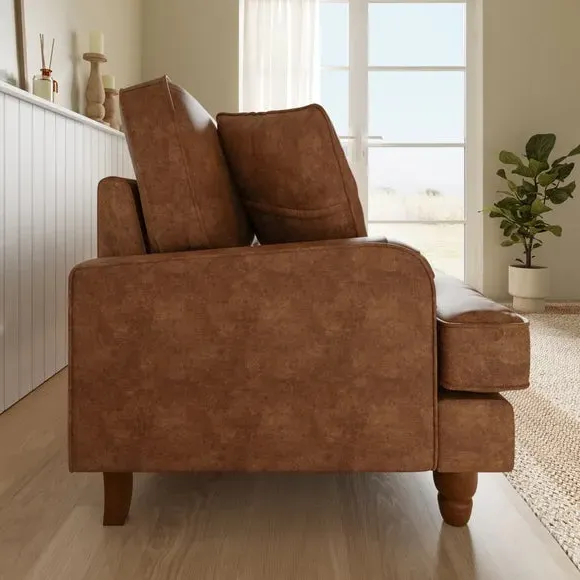 2-Seater Sofa with Pleated Arms - Tan, Faux Leather