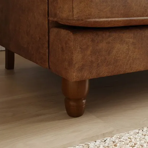2-Seater Sofa with Pleated Arms - Tan, Faux Leather