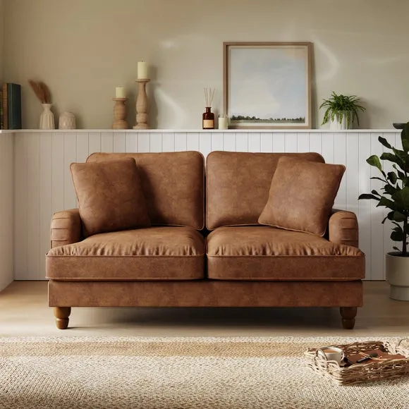 2-Seater Sofa with Pleated Arms - Tan, Faux Leather image