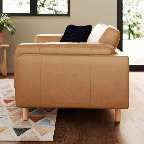 2-Seater Sofa with Plush Cushions - Tan, Leather
