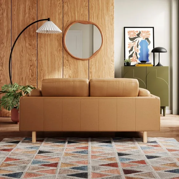 2-Seater Sofa with Plush Cushions - Tan, Leather