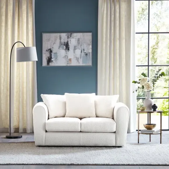 2-Seater Sofa with Quilted Arms - Ivory, Sherpa