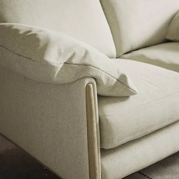 2-Seater Sofa with Roll Arms - Ivory, Fabric