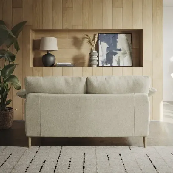 2-Seater Sofa with Roll Arms - Ivory, Fabric