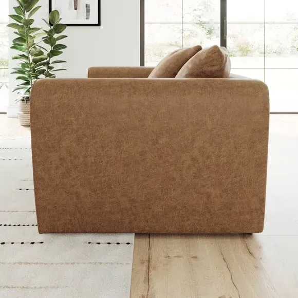 2-Seater Sofa with Roll Arms - Tan, Faux Leather