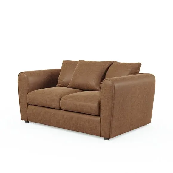 2-Seater Sofa with Roll Arms - Tan, Faux Leather