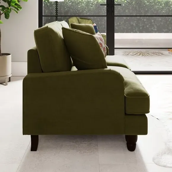 2-Seater Sofa with Scatter Cushions - Olive, Velvet