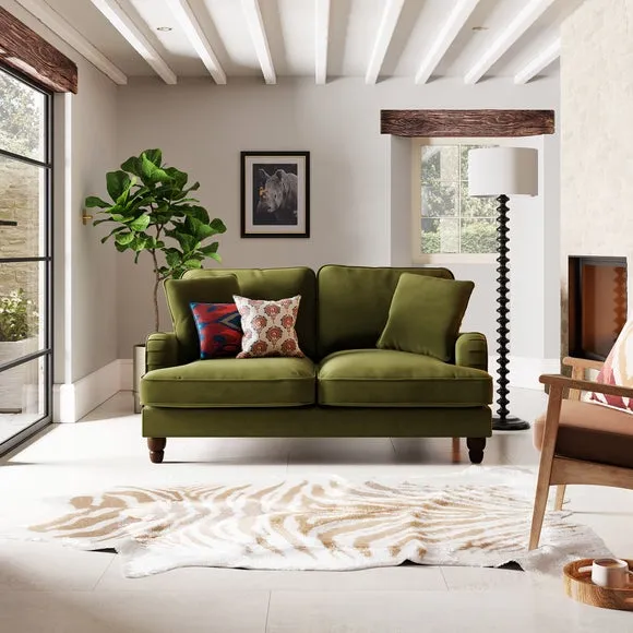 2-Seater Sofa with Scatter Cushions - Olive, Velvet image