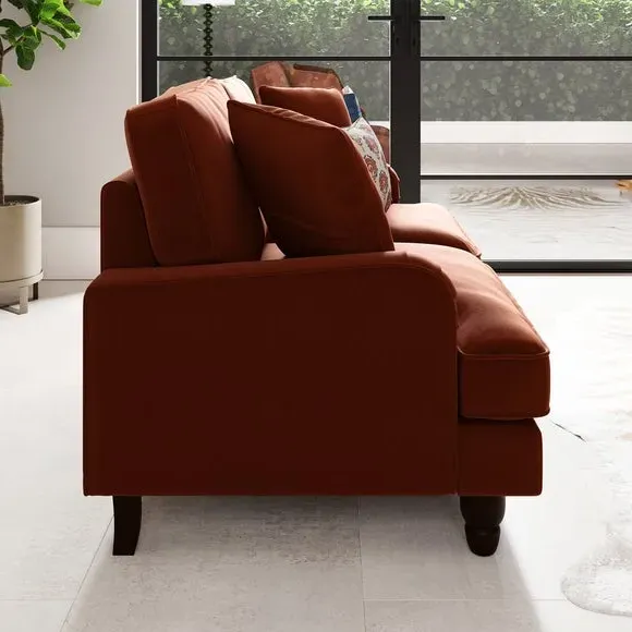 2-Seater Sofa with Scatter Cushions - Orange, Velvet