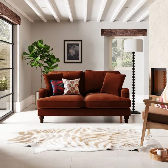 2-Seater Sofa with Scatter Cushions - Orange, Velvet