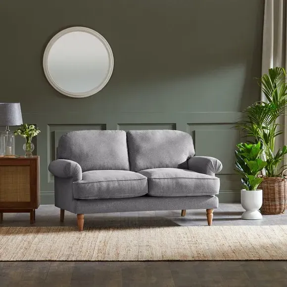 2-Seater Sofa with Scroll Arms - Grey, Fabric