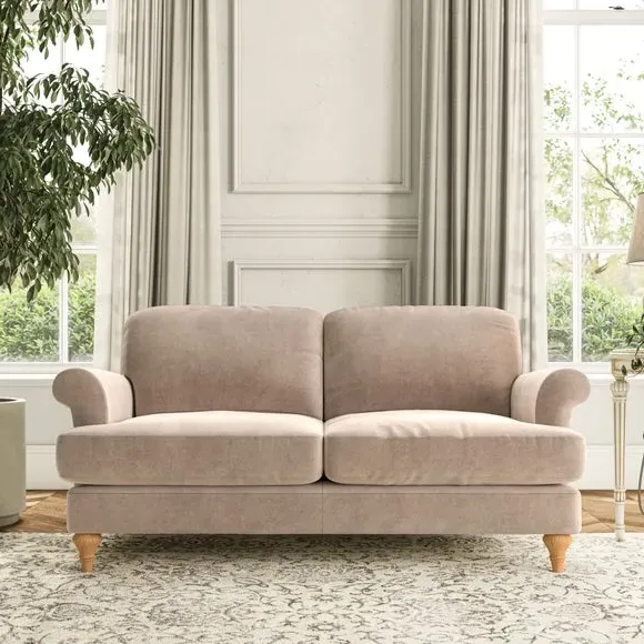 2-Seater Sofa with Scroll Arms - Natural, Velvet