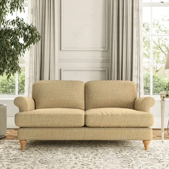 2-Seater Sofa with Scroll Arms - Ochre, Fabric