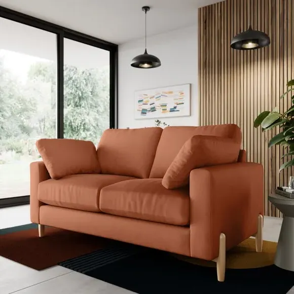 2-Seater Sofa with Square Arms - Apricot, Velvet image