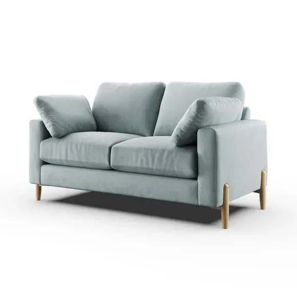 2-Seater Sofa with Square Arms - Blue, Velvet