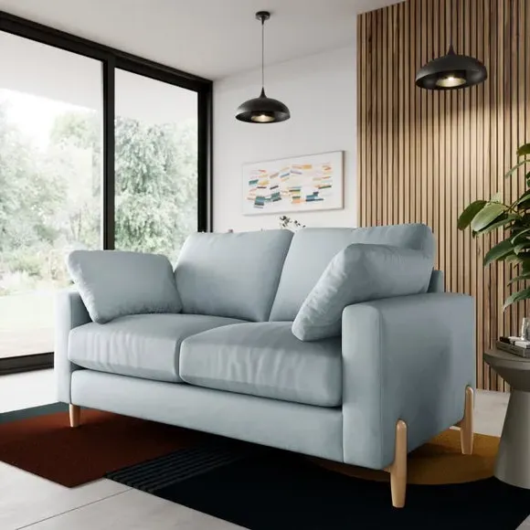 2-Seater Sofa with Square Arms - Blue, Velvet