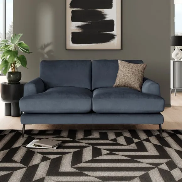 2-Seater Sofa with Square Arms - Denim, Velvet image