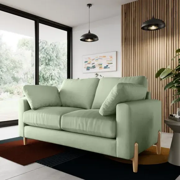 2-Seater Sofa with Square Arms - Green, Velvet