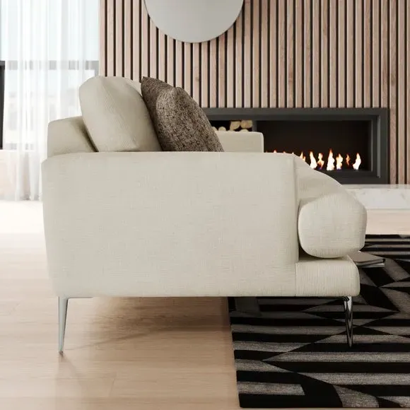 2-Seater Sofa with Square Arms - Ivory, Fabric