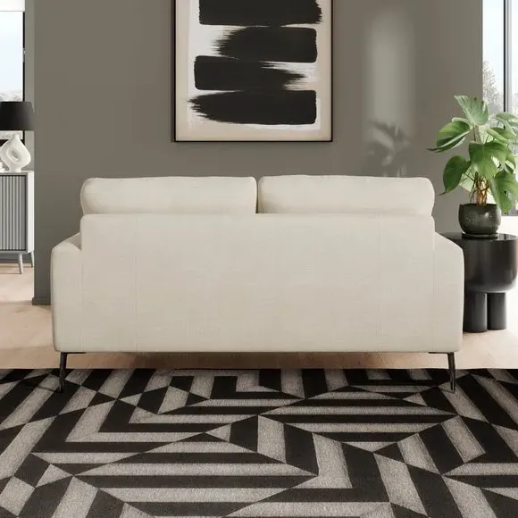 2-Seater Sofa with Square Arms - Ivory, Fabric