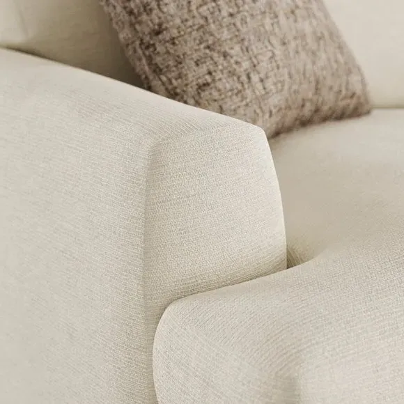 2-Seater Sofa with Square Arms - Ivory, Fabric