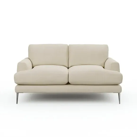 2-Seater Sofa with Square Arms - Ivory, Fabric